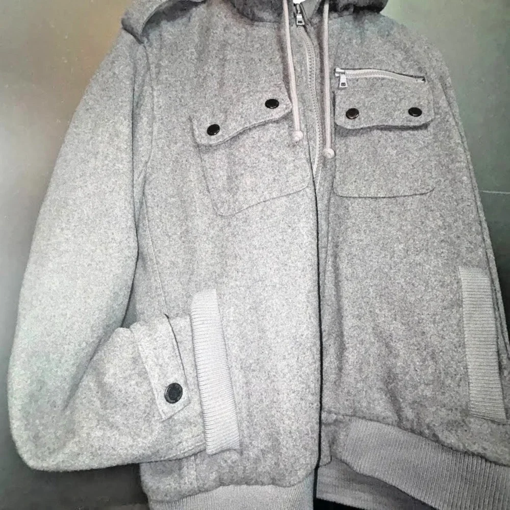 American Rag CIE 1984 Wool Blend Hooded Jacket Mens Large Gray Full Zip Coat